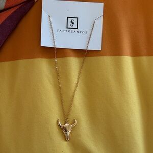 Santosantos Gold Bull Skull Necklace